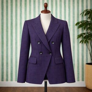 Elie Tahari Jezebel Purple + Blue Violet Double Breasted Checkered Blazer